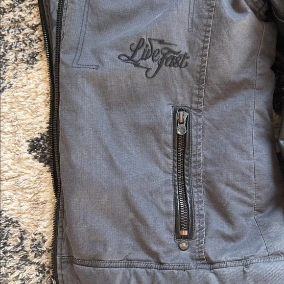 Affliction Charcoal and Black leather Jacket - Picture 9 of 10